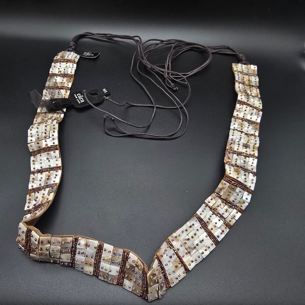 Cara NY Brown Shell Beaded Belt Beachy Boho Woman's Accessory